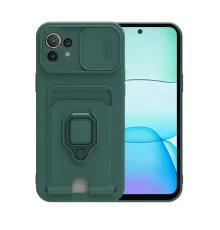 Xiaomi Mİ 11 Lite Kılıf Zuma Kartvizitli Yüzüklü Silikon - Yeşil