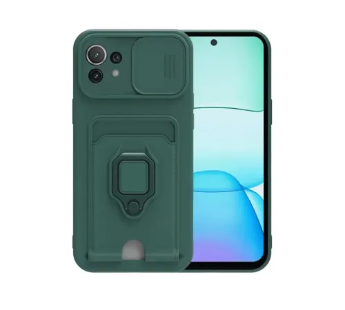 Xiaomi Mİ 11 Lite Kılıf Zuma Kartvizitli Yüzüklü Silikon - Yeşil
