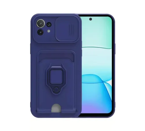 Xiaomi Mİ 11 Lite Kılıf Zuma Kartvizitli Yüzüklü Silikon - Lacivert