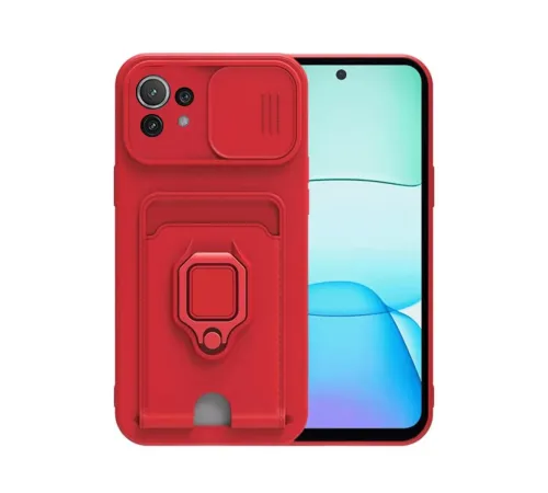 Xiaomi Mİ 11 Lite Kılıf Zuma Kartvizitli Yüzüklü Silikon - Kırmızı