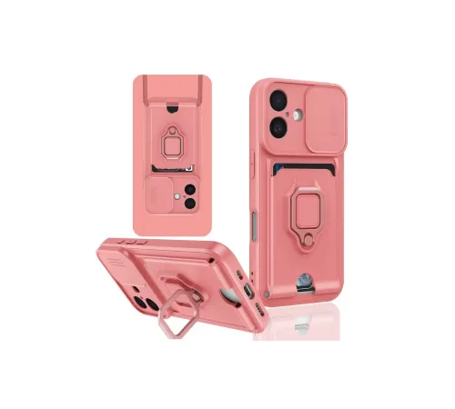 Apple iPhone 16 Kılıf Zuma Kartvizitli Yüzüklü Silikon - Pembe