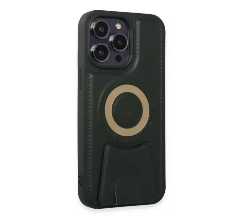 Apple iPhone 14 Pro Kılıf Merkür Magneticsafe Standlı Kapak - Koyu Yeşil