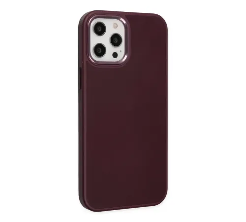 Apple iPhone 12 Pro Max Kılıf Asya Deri Silikon - Mürdüm