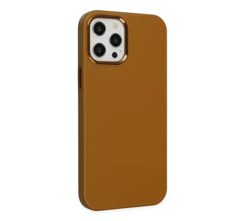 Apple iPhone 12 Pro Max Kılıf Asya Deri Silikon - Kahverengi
