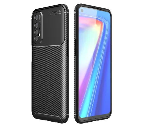 Realme 7 Kılıf Auto Focus Karbon Kapak - Siyah