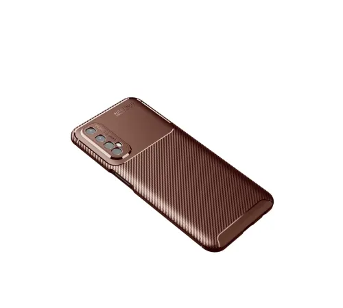 Realme 7 Kılıf Auto Focus Karbon Kapak - Kahverengi