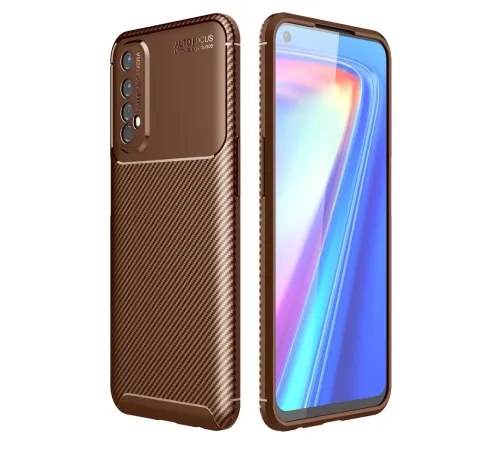Realme 7 Kılıf Auto Focus Karbon Kapak - Kahverengi