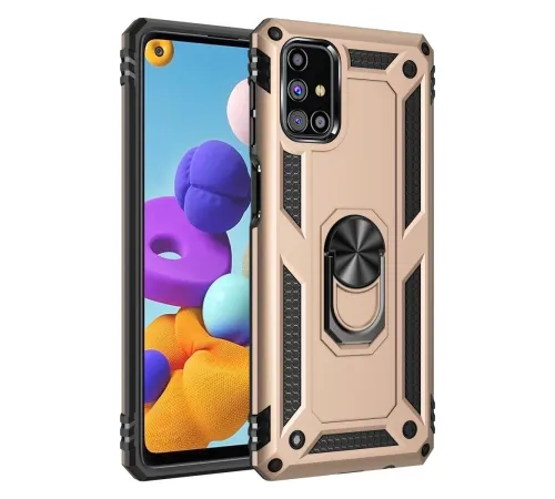 Samsung Galaxy M51 Kılıf Sofya Yüzüklü Silikon Kapak - Gold