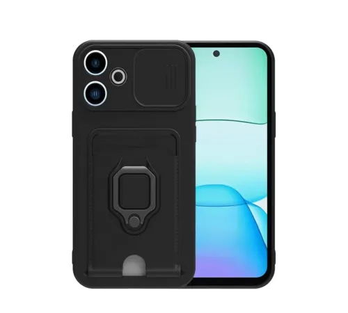 Xiaomi Redmi 13 4G Kılıf Zuma Kartvizitli Yüzüklü Silikon - Siyah