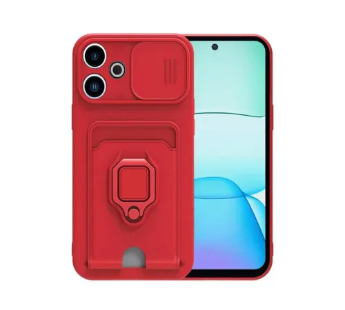 Xiaomi Redmi 13 4G Kılıf Zuma Kartvizitli Yüzüklü Silikon - Kırmızı
