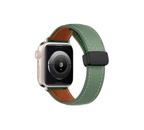 Apple Watch 42mm KR414 Daks Deri Kordon - Koyu Yeşil