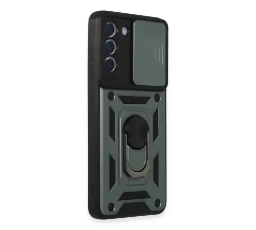 Samsung Galaxy S21 FE Kılıf Pars Lens Yüzüklü Silikon - Yeşil