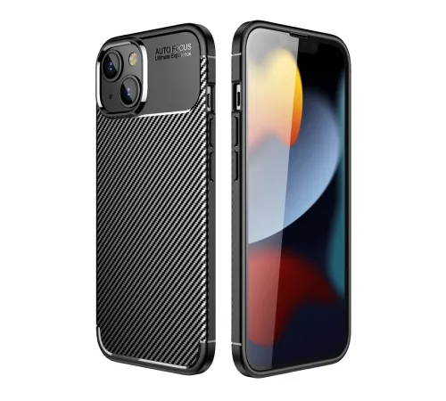 Apple iPhone 14 Plus Kılıf Auto Focus Karbon Kapak - Siyah