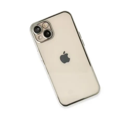 Apple iPhone 14 Kılıf Lensli Silikon - Gümüş