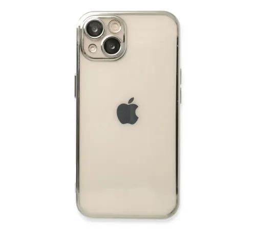 Apple iPhone 14 Kılıf Lensli Silikon - Gümüş