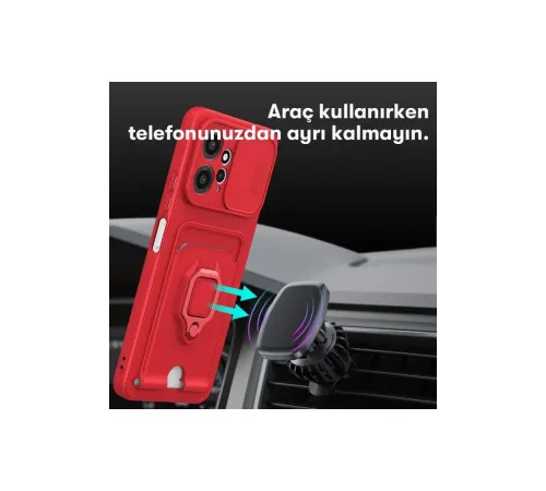 Xiaomi Redmi Note 12 4G Kılıf Zuma Kartvizitli Yüzüklü Silikon - Kırmızı