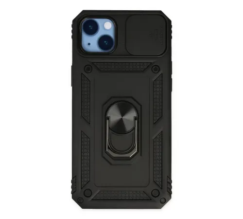 Apple iPhone 14 Plus Kılıf Pars Lens Yüzüklü Silikon - Siyah