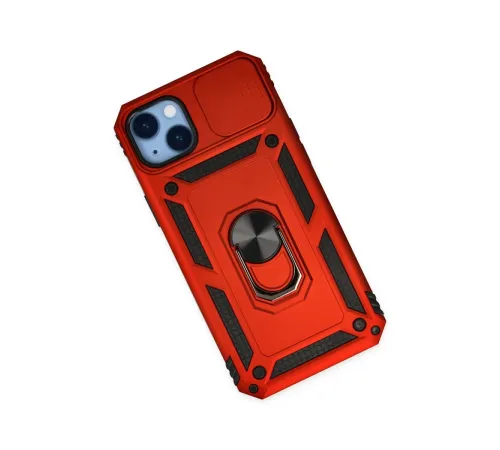 Apple iPhone 14 Plus Kılıf Pars Lens Yüzüklü Silikon - Kırmızı