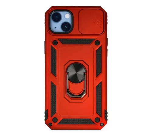 Apple iPhone 14 Plus Kılıf Pars Lens Yüzüklü Silikon - Kırmızı
