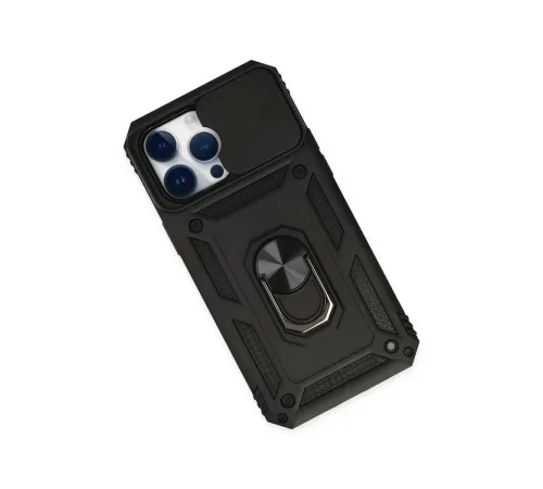 Apple iPhone 14 Pro Kılıf Pars Lens Yüzüklü Silikon - Siyah