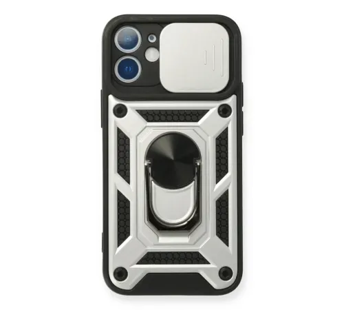 Apple iPhone 11 Kılıf Pars Lens Yüzüklü Silikon - Gümüş