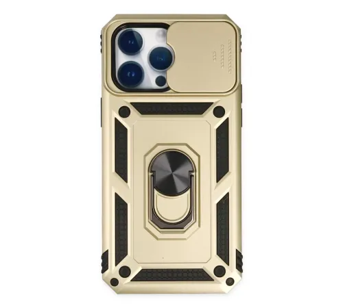 Apple iPhone 14 Pro Kılıf Pars Lens Yüzüklü Silikon - Gold