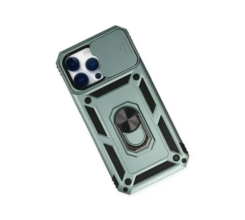 Apple iPhone 14 Pro Kılıf Pars Lens Yüzüklü Silikon - Yeşil