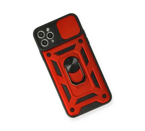 Apple iPhone 11 Pro Kılıf Pars Lens Yüzüklü Silikon - Kırmızı
