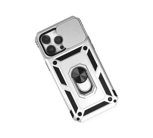 Apple iPhone 14 Pro Kılıf Pars Lens Yüzüklü Silikon - Gümüş