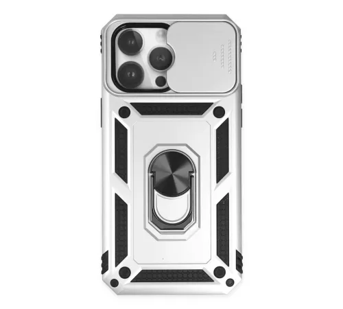 Apple iPhone 14 Pro Kılıf Pars Lens Yüzüklü Silikon - Gümüş