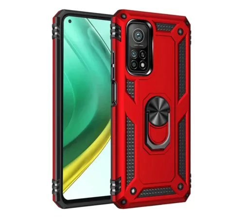 Xiaomi Mi 10T Pro Kılıf Sofya Yüzüklü Silikon Kapak - Kırmızı