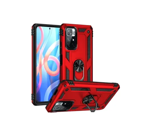 Xiaomi Redmi Note 11T Kılıf Sofya Yüzüklü Silikon Kapak - Kırmızı