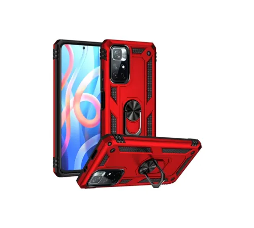 Xiaomi Redmi Note 11T Kılıf Sofya Yüzüklü Silikon Kapak - Kırmızı