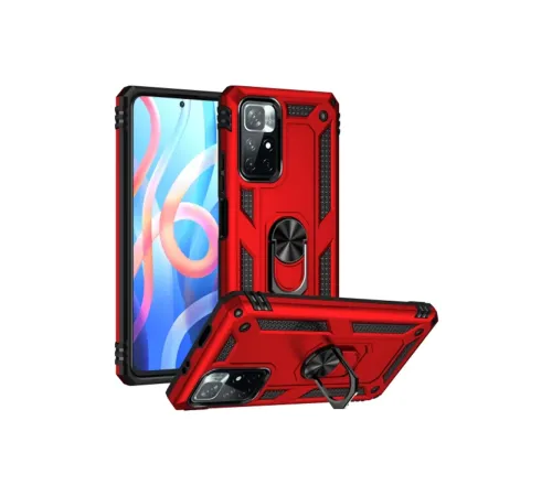 Xiaomi Redmi Note 11T Kılıf Sofya Yüzüklü Silikon Kapak - Kırmızı