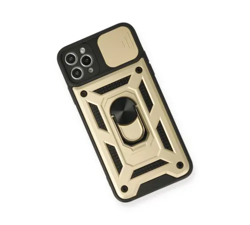 Apple iPhone 11 Pro Kılıf Pars Lens Yüzüklü Silikon - Gold