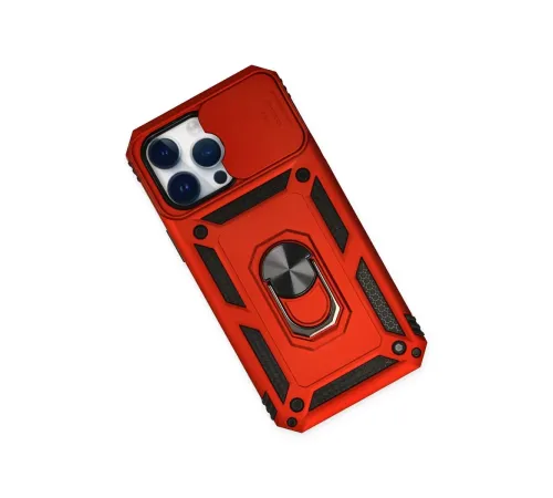 Apple iPhone 14 Pro Max Kılıf Pars Lens Yüzüklü Silikon - Kırmızı