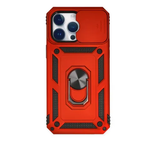 Apple iPhone 14 Pro Max Kılıf Pars Lens Yüzüklü Silikon - Kırmızı
