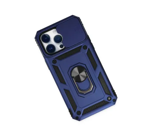 Apple iPhone 14 Pro Max Kılıf Pars Lens Yüzüklü Silikon - Lacivert