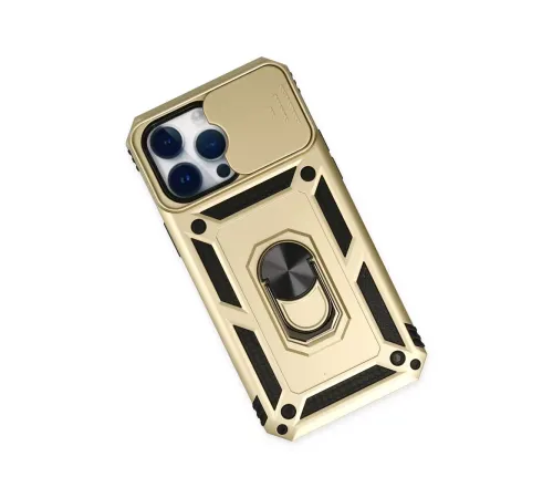 Apple iPhone 14 Pro Max Kılıf Pars Lens Yüzüklü Silikon - Gold