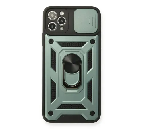 Apple iPhone 11 Pro Max Kılıf Pars Lens Yüzüklü Silikon - Yeşil
