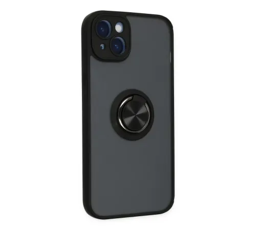 Apple iPhone 14 Kılıf Montreal Yüzüklü Silikon Kapak - Siyah
