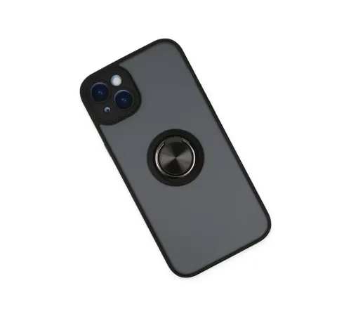 Apple iPhone 14 Kılıf Montreal Yüzüklü Silikon Kapak - Siyah