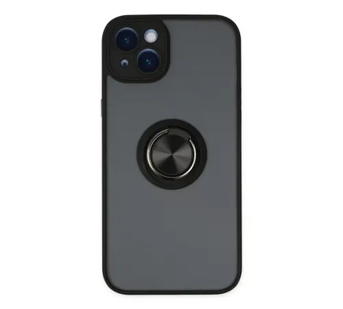 Apple iPhone 14 Kılıf Montreal Yüzüklü Silikon Kapak - Siyah