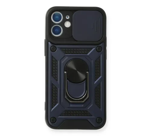 Apple iPhone 12 Kılıf Pars Lens Yüzüklü Silikon - Lacivert