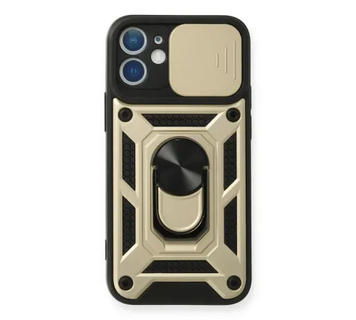 Apple iPhone 12 Kılıf Pars Lens Yüzüklü Silikon - Gold
