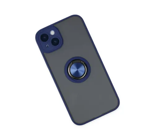 Apple iPhone 14 Kılıf Montreal Yüzüklü Silikon Kapak - Lacivert