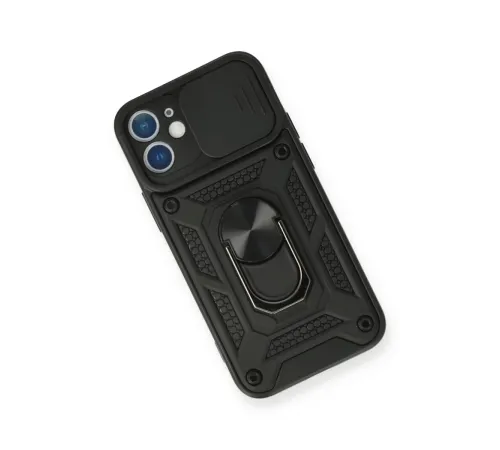 Apple iPhone 12 Mini Kılıf Pars Lens Yüzüklü Silikon - Siyah