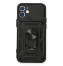 Apple iPhone 12 Mini Kılıf Pars Lens Yüzüklü Silikon - Siyah