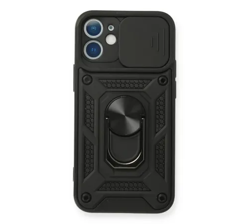 Apple iPhone 12 Mini Kılıf Pars Lens Yüzüklü Silikon - Siyah