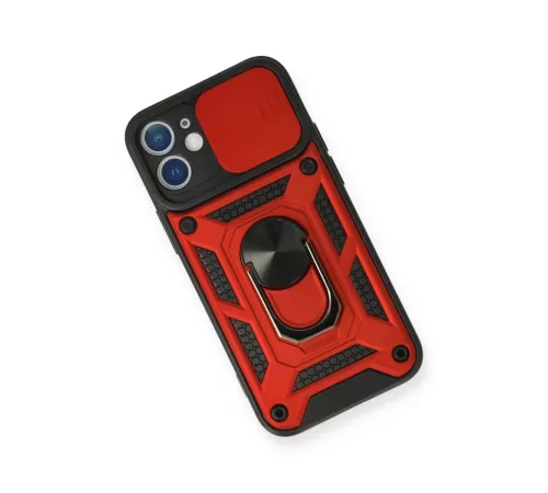 Apple iPhone 12 Mini Kılıf Pars Lens Yüzüklü Silikon - Kırmızı
